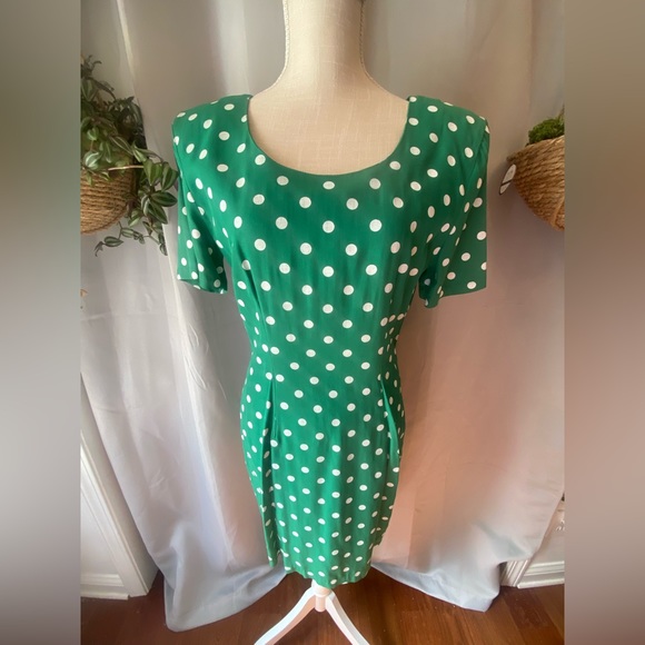 My Michelle Dresses & Skirts - ❌SOLD❌ VTG MY MICHELLE POLKA DOT PIN UP DRESS SMALL 9/10 GREEN WHITE